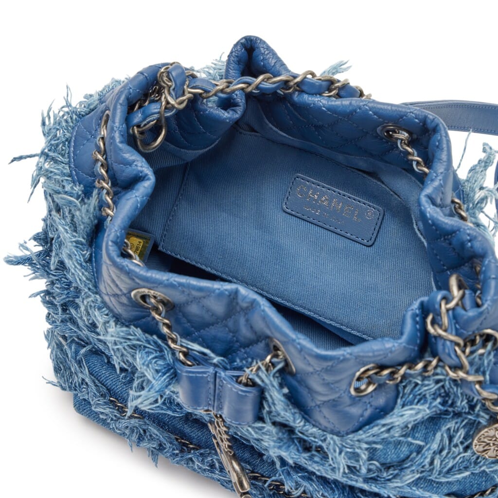 Blue Fringe Denim Paris-Salzburg Edelweiss Bucket Bag Ruthenium Hardware, 2014-2015