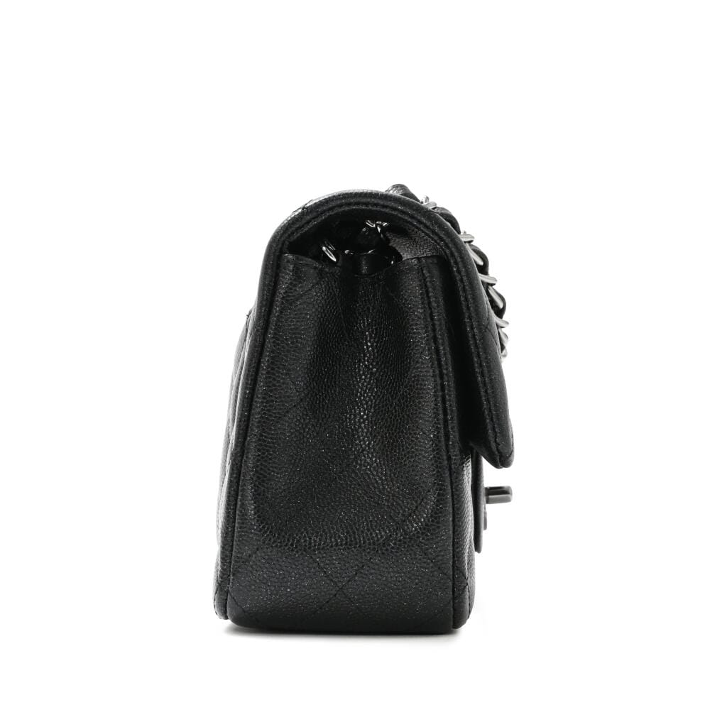 Black Quilted Caviar Mini Rectangular Flap Bag Silver Hardware