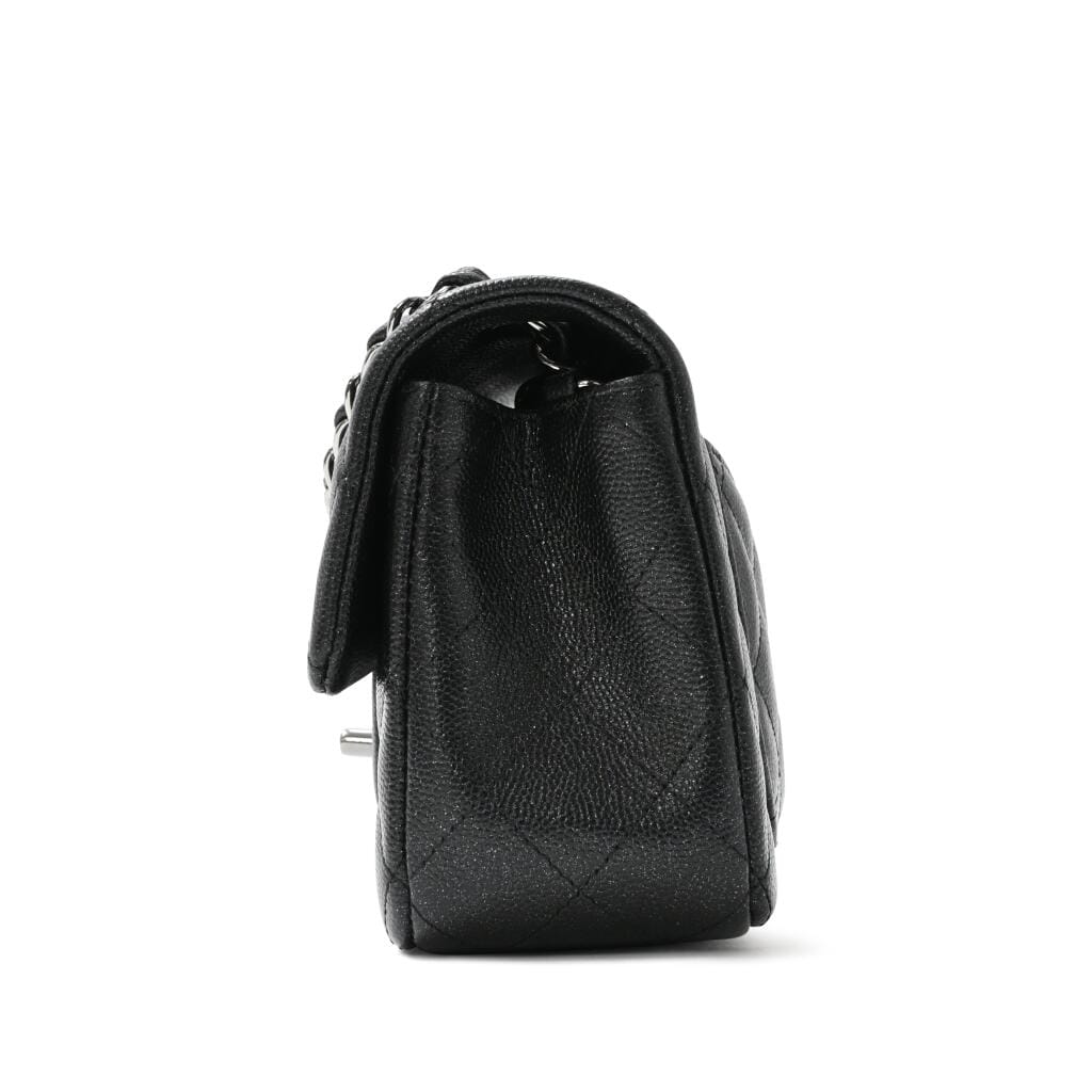 Black Quilted Caviar Mini Rectangular Flap Bag Silver Hardware
