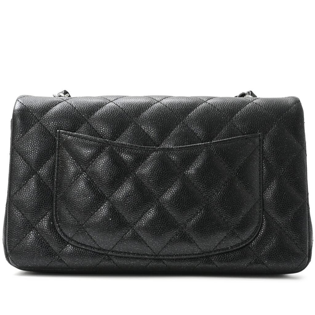 Black Quilted Caviar Mini Rectangular Flap Bag Silver Hardware