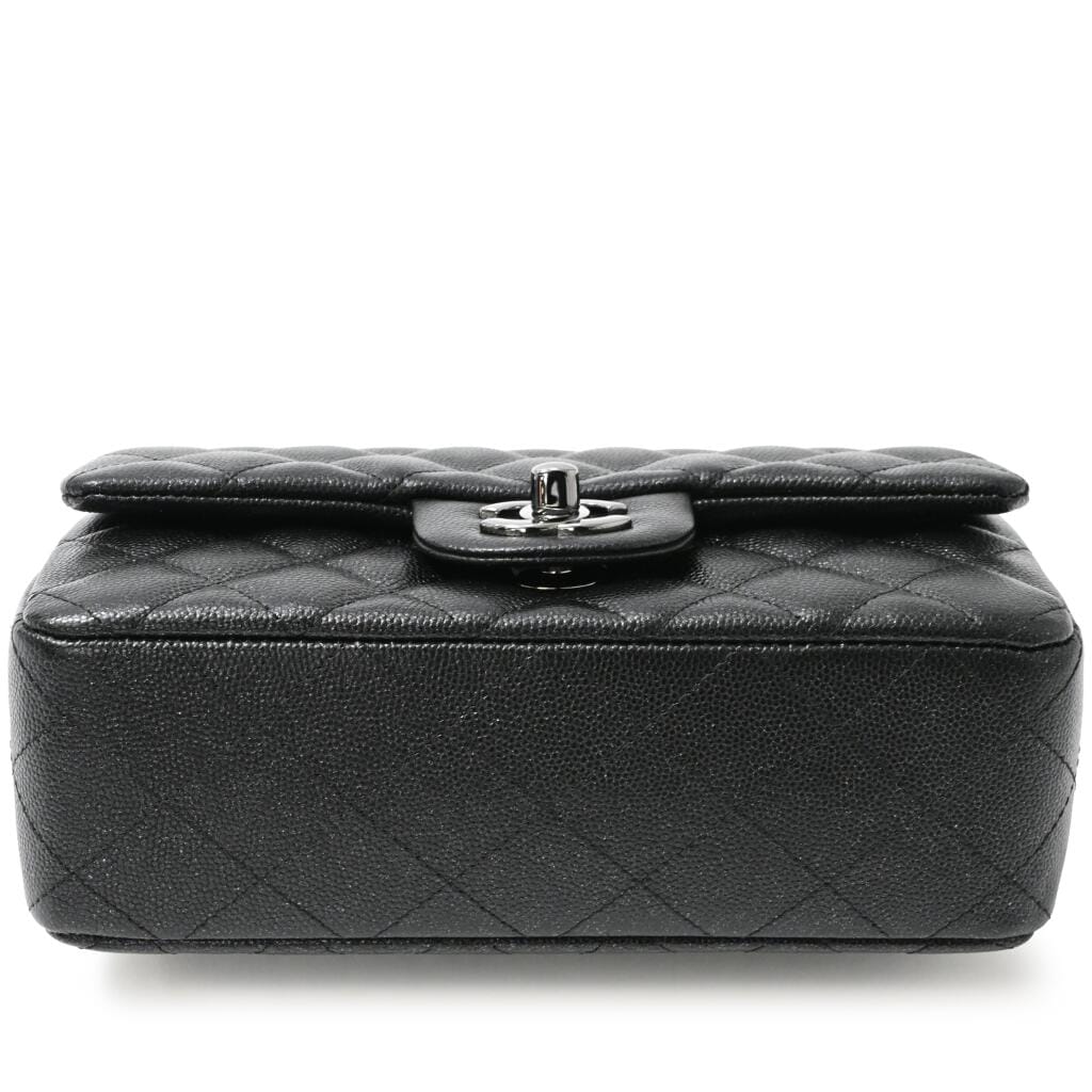 Black Quilted Caviar Mini Rectangular Flap Bag Silver Hardware