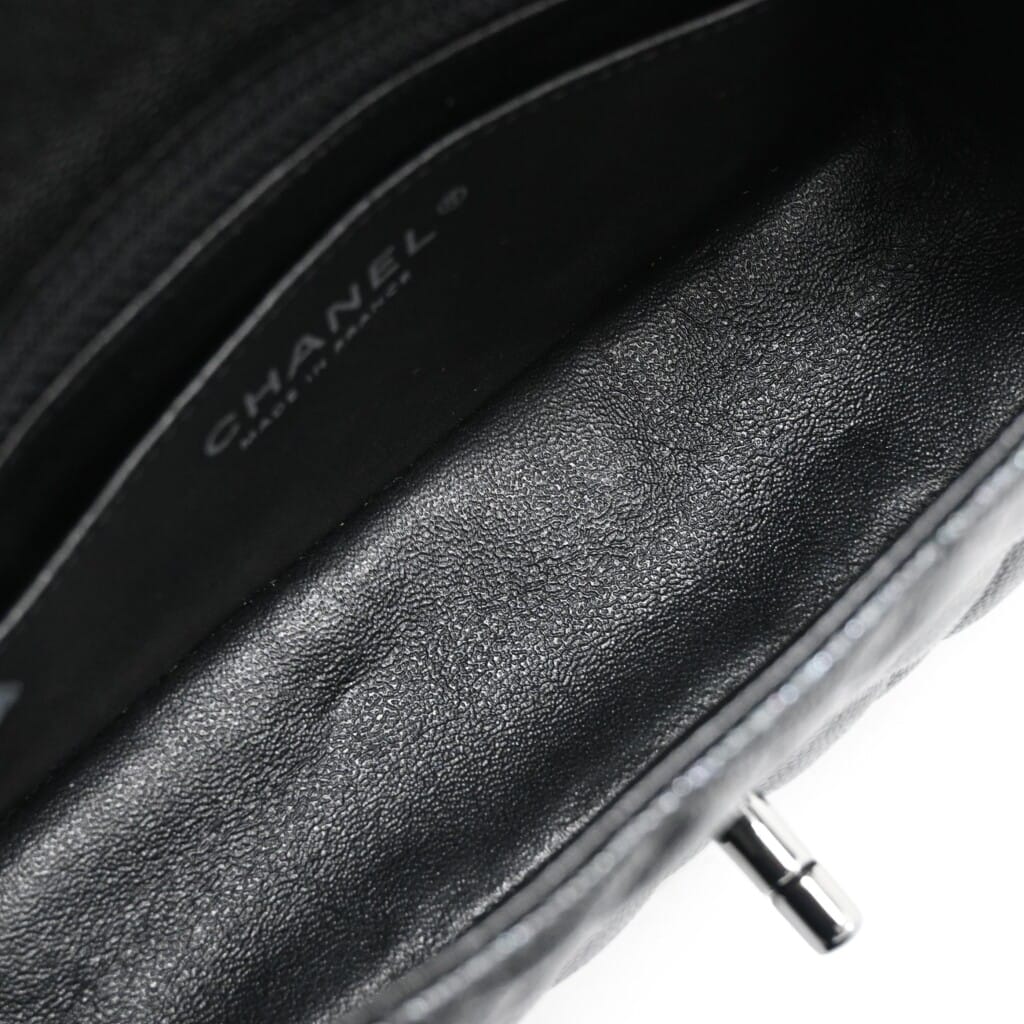 Black Quilted Caviar Mini Rectangular Flap Bag Silver Hardware