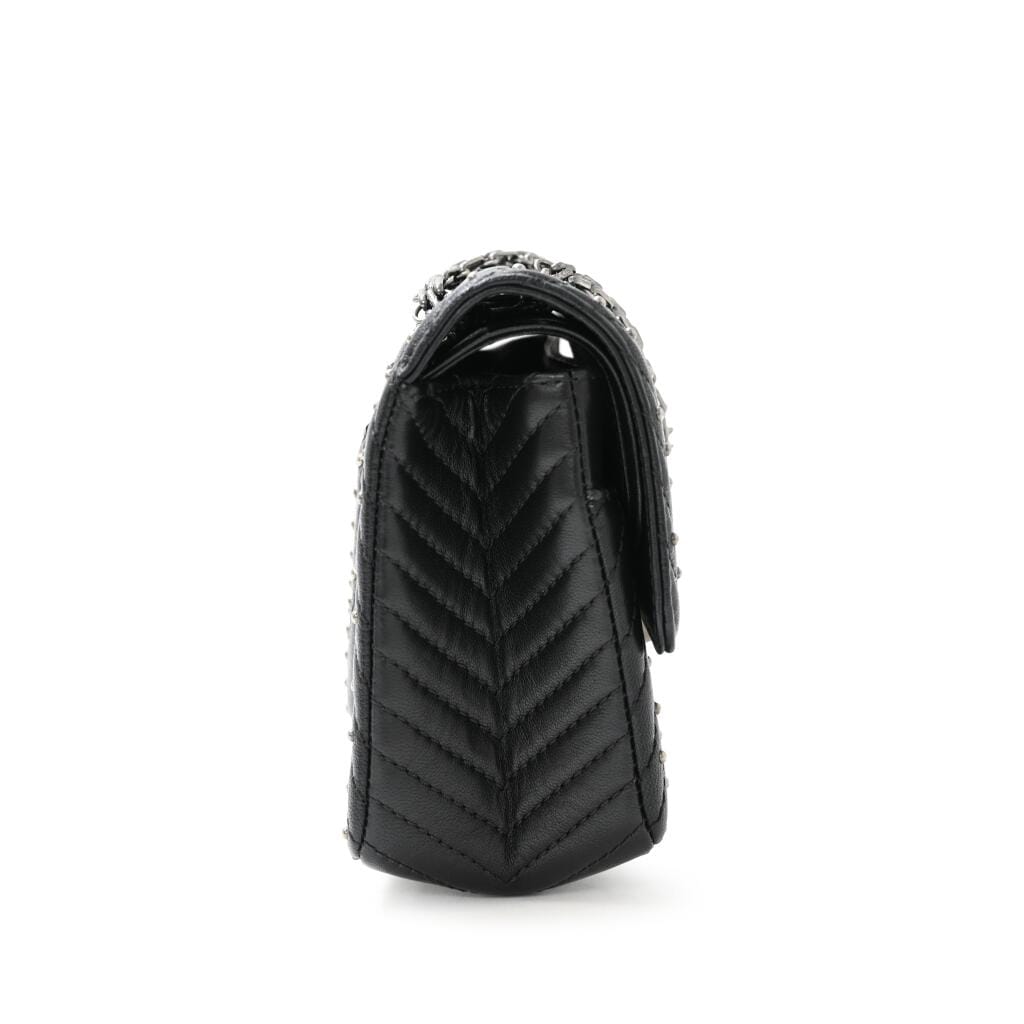 Black Chevron Studded Goatskin Small 2.55 Reissue 225 Flap Bag Ruthenium Hardware, 2017