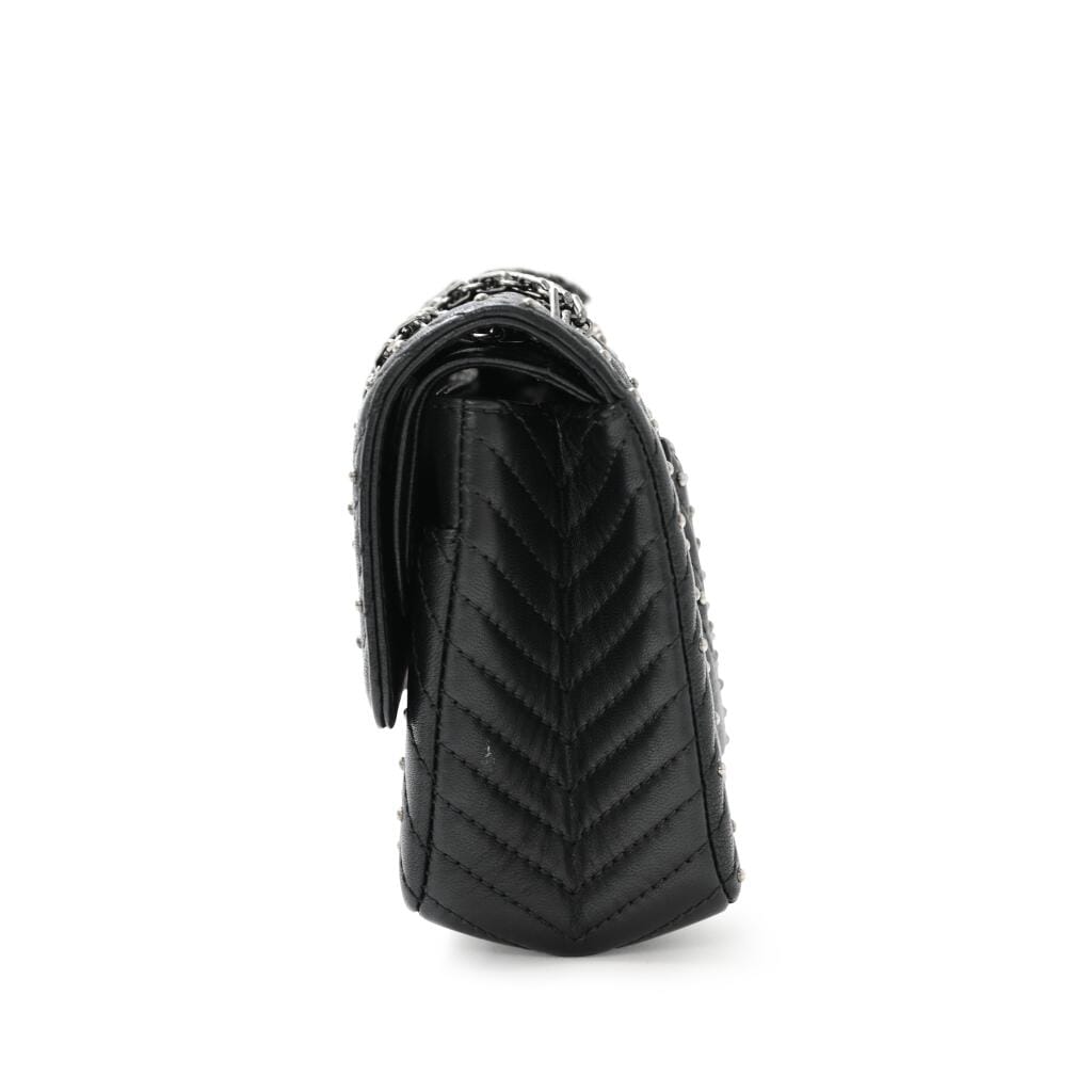 Black Chevron Studded Goatskin Small 2.55 Reissue 225 Flap Bag Ruthenium Hardware, 2017