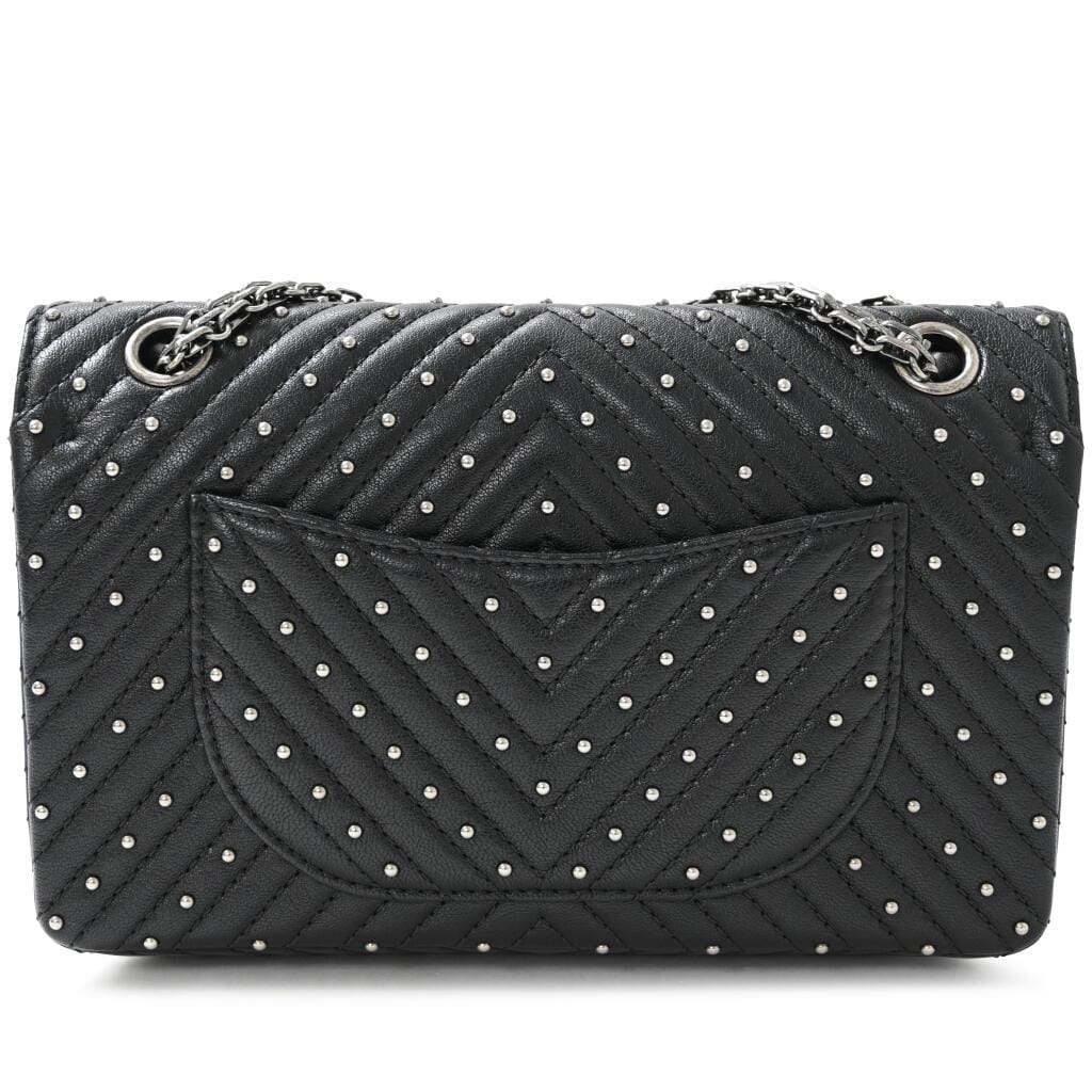 Black Chevron Studded Goatskin Small 2.55 Reissue 225 Flap Bag Ruthenium Hardware, 2017