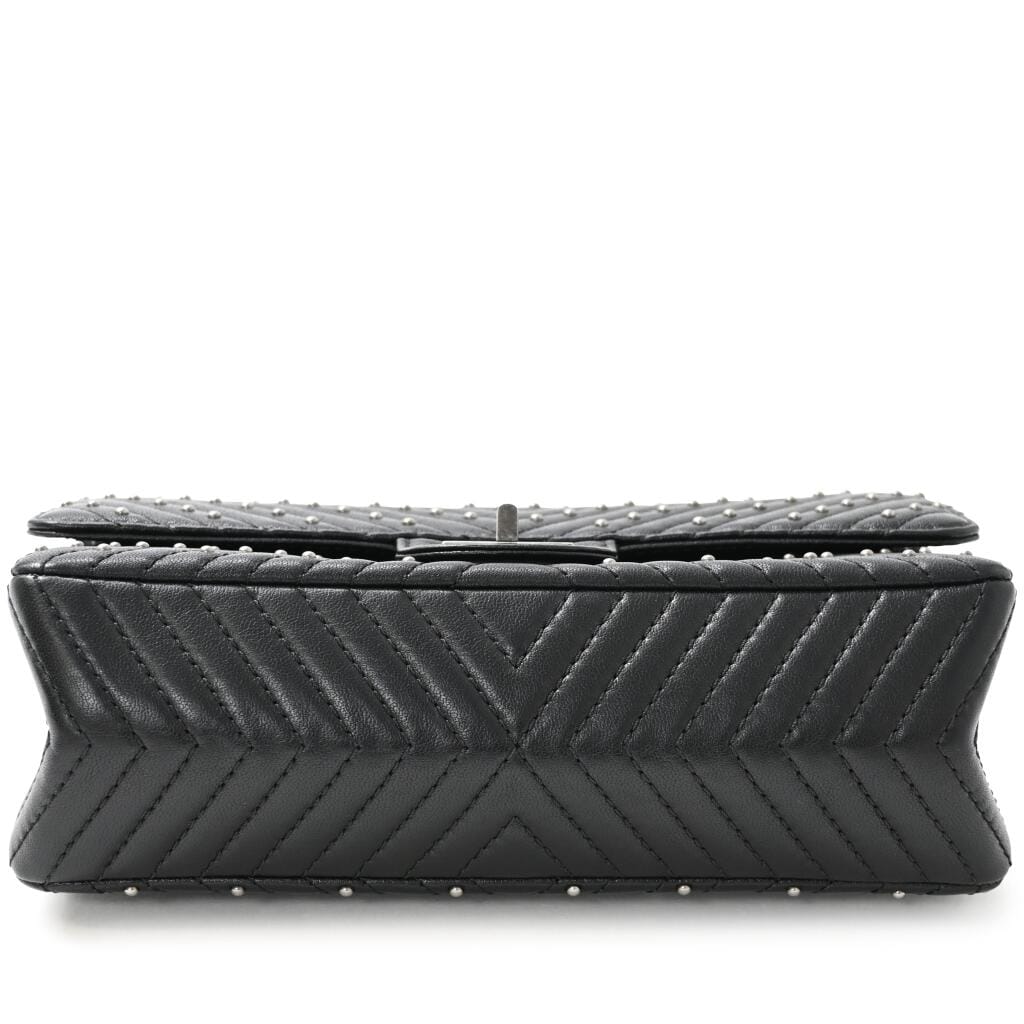 Black Chevron Studded Goatskin Small 2.55 Reissue 225 Flap Bag Ruthenium Hardware, 2017