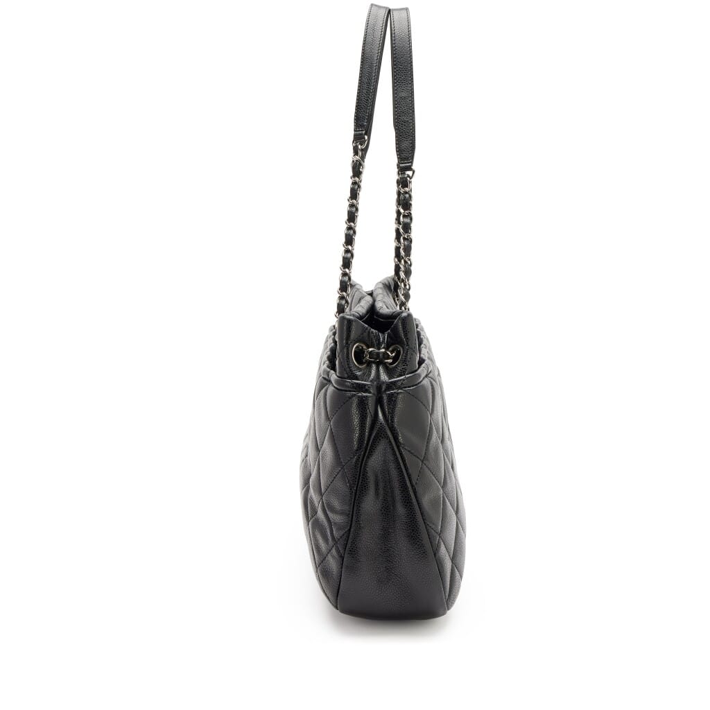 Black Quilted Caviar CC Timeless Soft Tote Silver Hardware, 2012