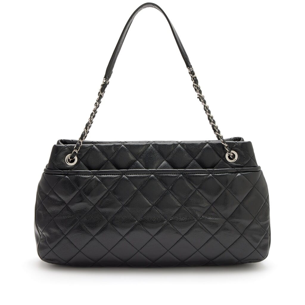 Black Quilted Caviar CC Timeless Soft Tote Silver Hardware, 2012