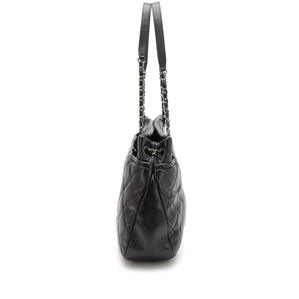 Black Quilted Caviar CC Timeless Soft Tote Silver Hardware, 2012