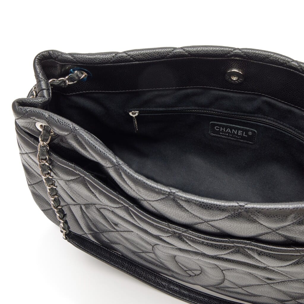 Black Quilted Caviar CC Timeless Soft Tote Silver Hardware, 2012