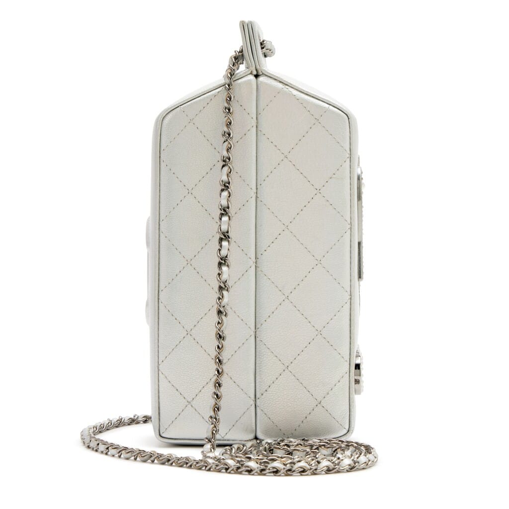 Iridescent Silver Goatskin Lait de Coco Milk Carton Bag Ruthenium Hardware, 2014
