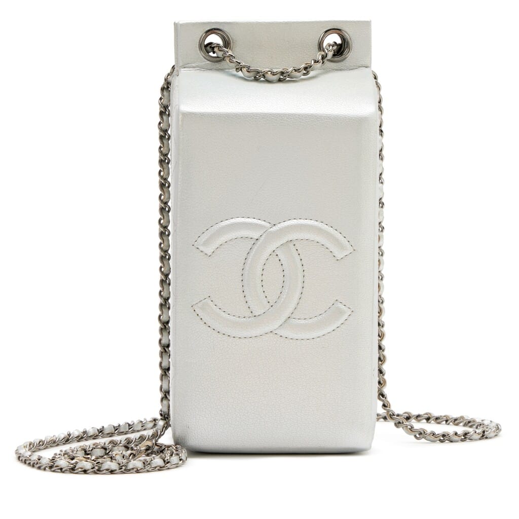Iridescent Silver Goatskin Lait de Coco Milk Carton Bag Ruthenium Hardware, 2014