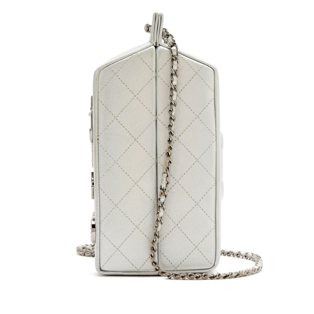 Iridescent Silver Goatskin Lait de Coco Milk Carton Bag Ruthenium Hardware, 2014