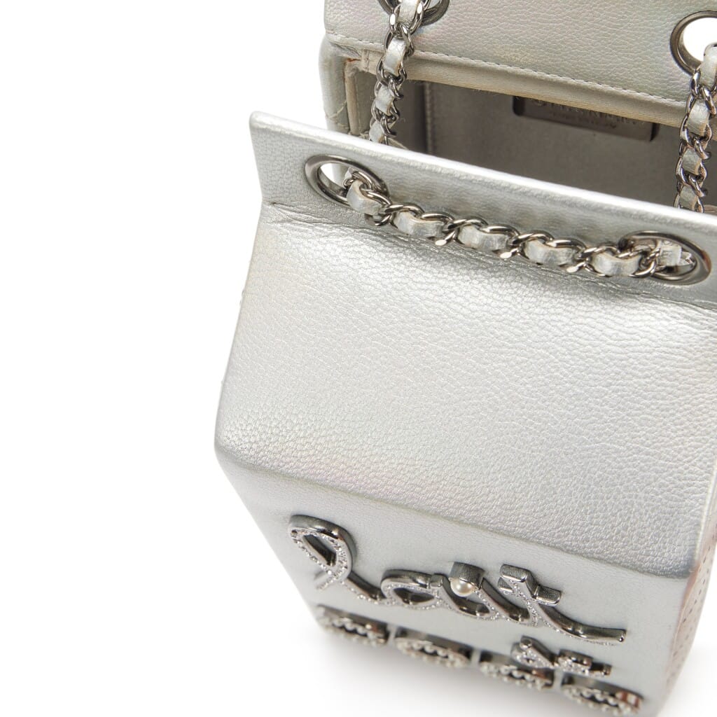 Iridescent Silver Goatskin Lait de Coco Milk Carton Bag Ruthenium Hardware, 2014