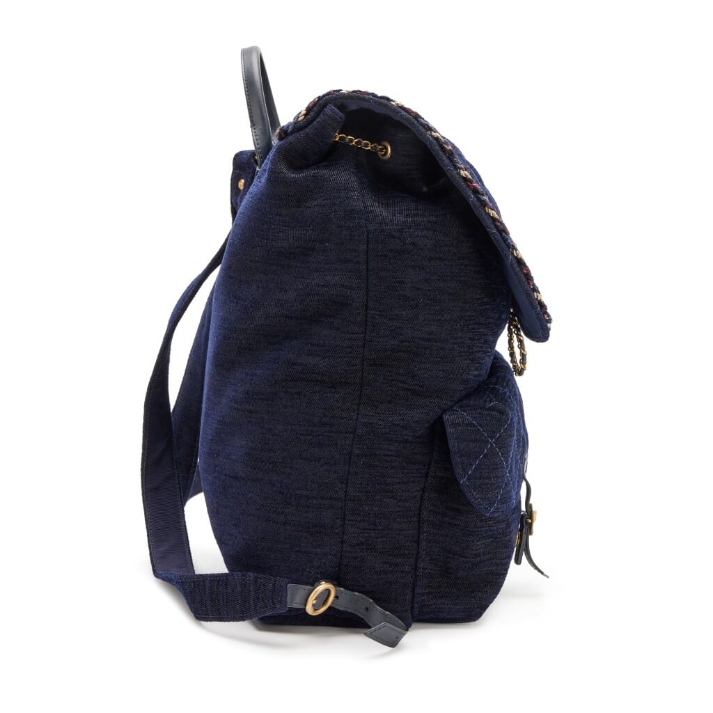 Navy Blue Quilted Velvet Wool Parisian Stroll Backpack Gold Hardware, 2017