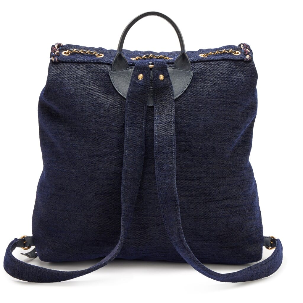 Navy Blue Quilted Velvet Wool Parisian Stroll Backpack Gold Hardware, 2017