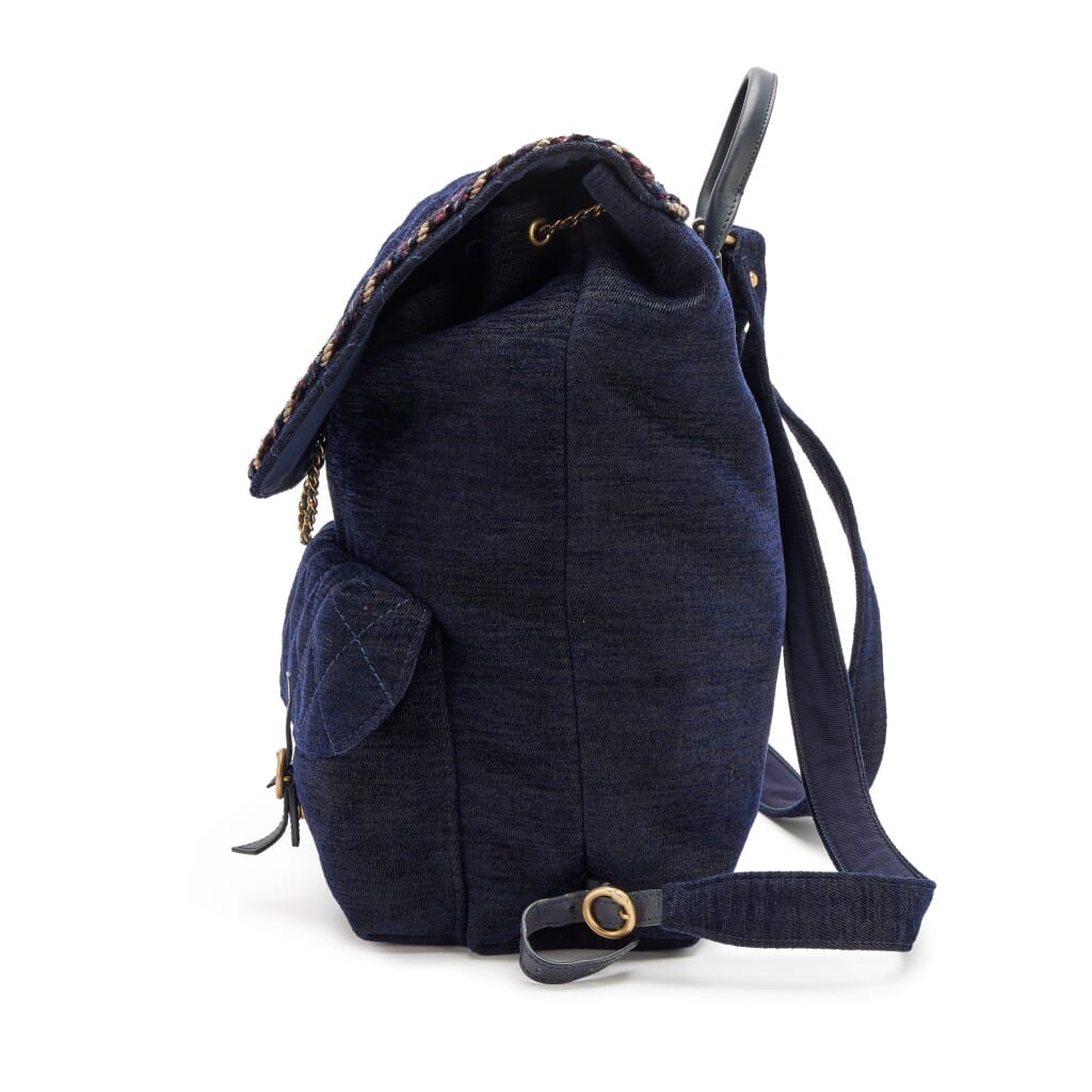 Navy Blue Quilted Velvet Wool Parisian Stroll Backpack Gold Hardware, 2017