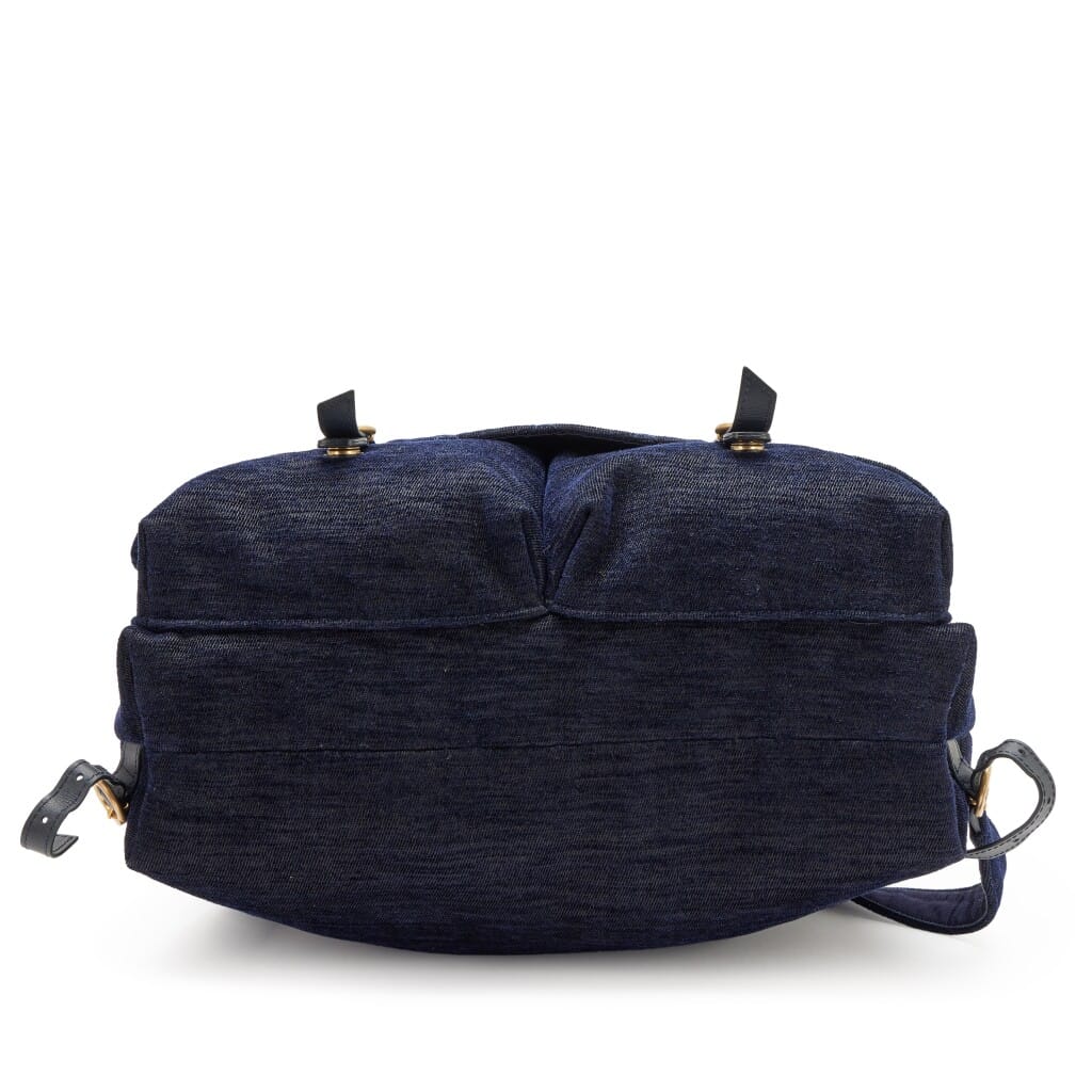Navy Blue Quilted Velvet Wool Parisian Stroll Backpack Gold Hardware, 2017