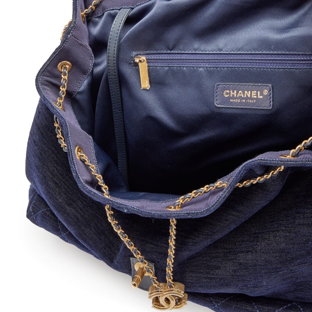 Navy Blue Quilted Velvet Wool Parisian Stroll Backpack Gold Hardware, 2017