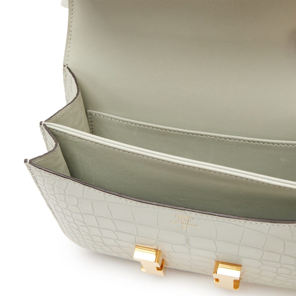 Gris Neve Matte Mississippiensis Alligator Mini Constance 18 III Miroir Gold Hardware, 2023