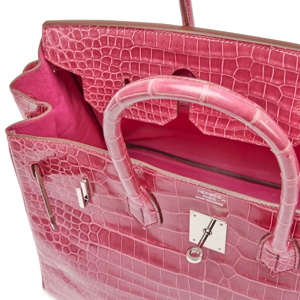 Fuschia Shiny Porosus Crocodile Birkin 35 Palladium Harware, 2014
