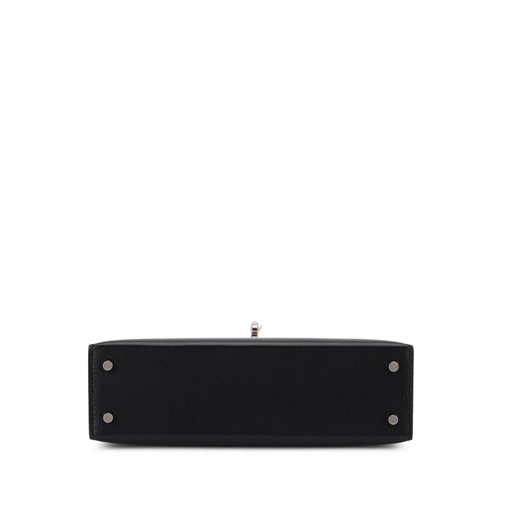 Limited Edition Black Tadelakt and Wood Marquetry Cheval de Bois Mini Kelly II 20 Palladium Hardware, 2024