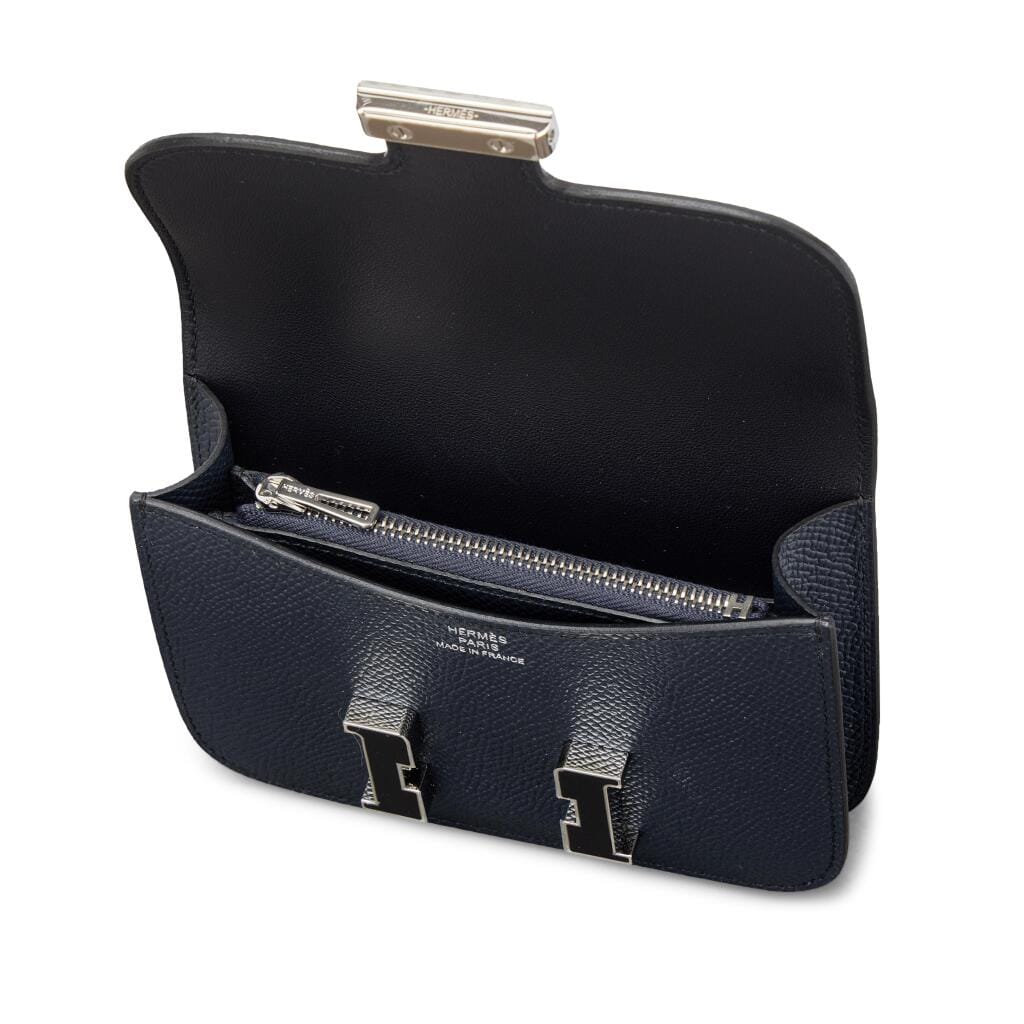 Bleu Indigo Epsom Constance Slim Wallet Black Enameled Palladium Hardware, 2023