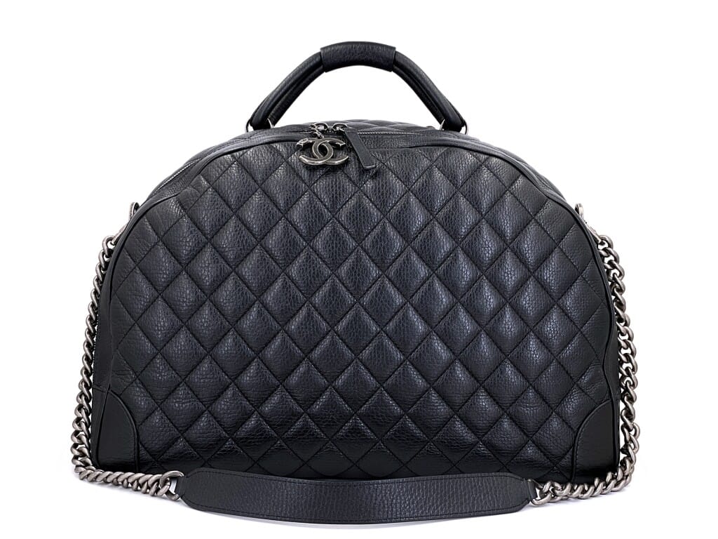 Black Quilted Grained Calfskin Airlines Oversized Bowler Duffle Bag Ruthenium Hardware, 2016-2017