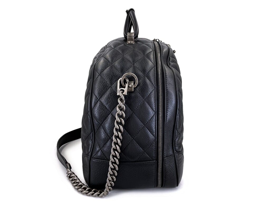 Black Quilted Grained Calfskin Airlines Oversized Bowler Duffle Bag Ruthenium Hardware, 2016-2017