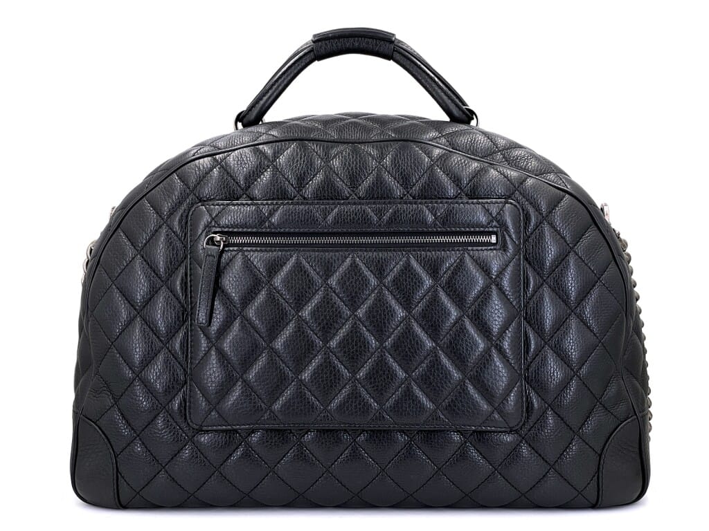 Black Quilted Grained Calfskin Airlines Oversized Bowler Duffle Bag Ruthenium Hardware, 2016-2017