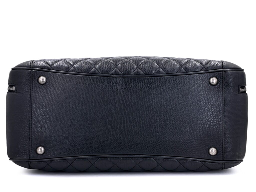 Black Quilted Grained Calfskin Airlines Oversized Bowler Duffle Bag Ruthenium Hardware, 2016-2017
