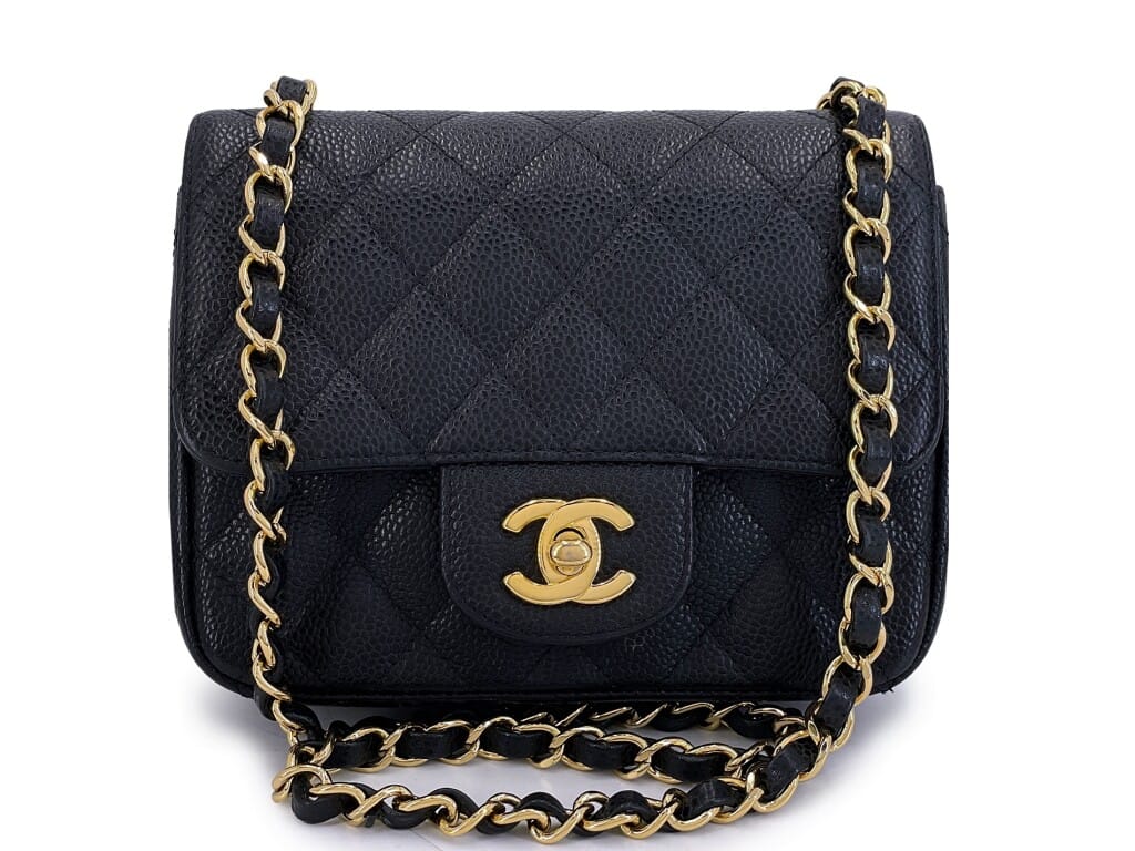 Black Quilted Caviar Mini Square Flap Bag Gold Hardware, 2009