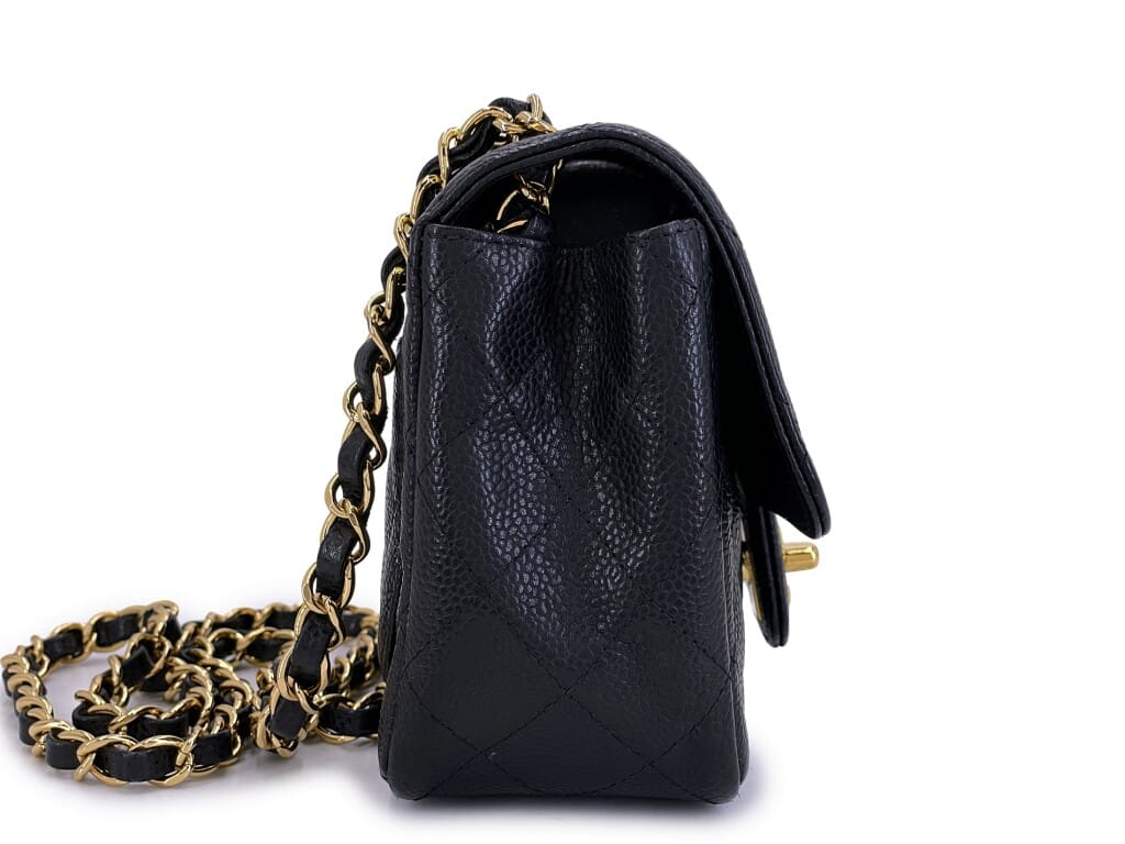 Black Quilted Caviar Mini Square Flap Bag Gold Hardware, 2009