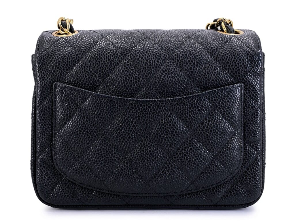 Black Quilted Caviar Mini Square Flap Bag Gold Hardware, 2009