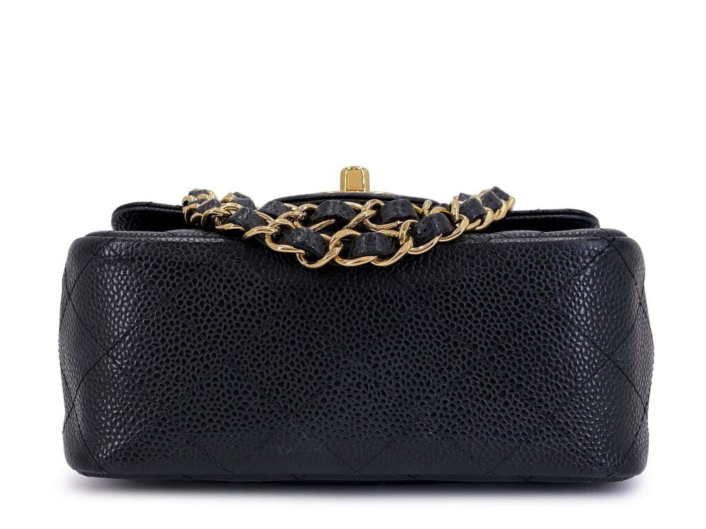 Black Quilted Caviar Mini Square Flap Bag Gold Hardware, 2009