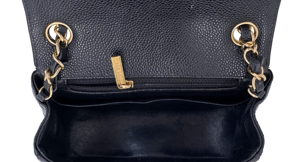 Black Quilted Caviar Mini Square Flap Bag Gold Hardware, 2009