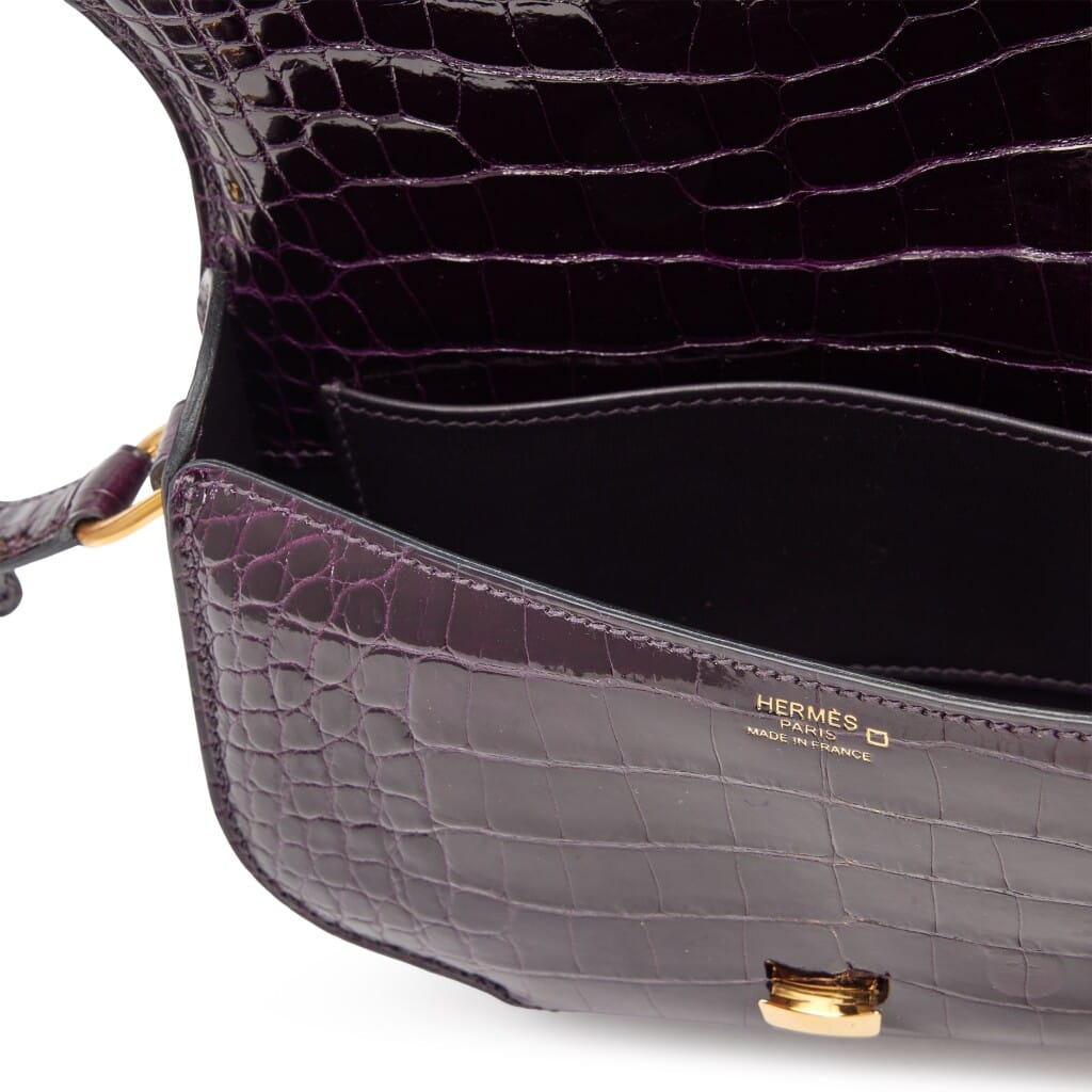 Amethyst Shiny Alligator Cherche Midi Mini 18 Gold Hardware, 2016