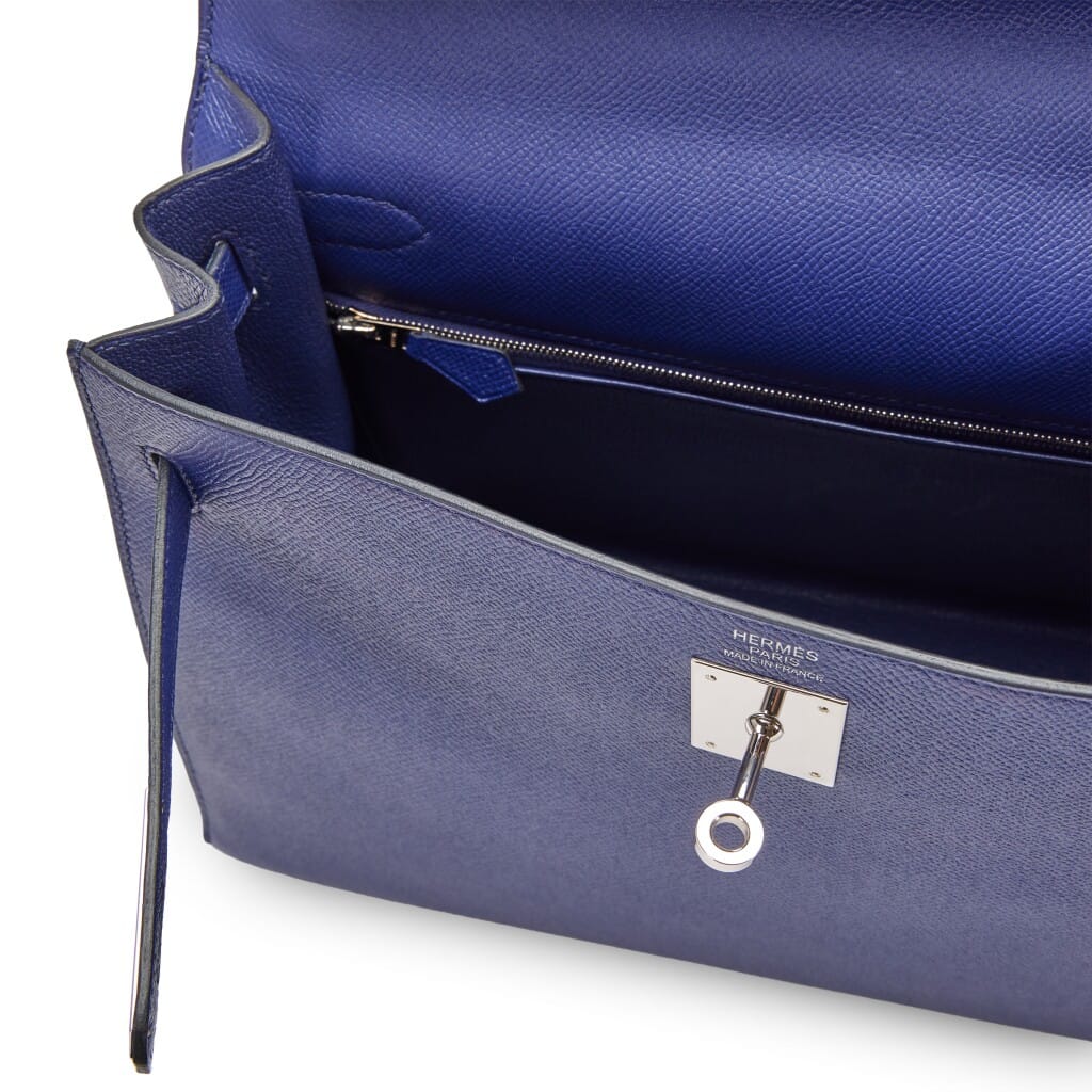 Blue Encre Epsom Kelly 32 Sellier Palladium Hardware, 2018