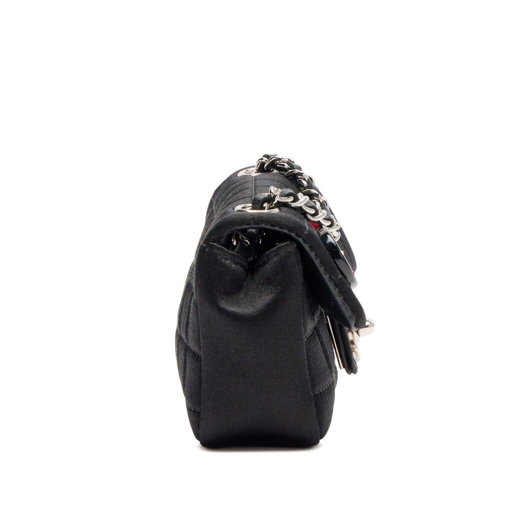 Black Satin Chocolate Bar Lipstick Extra Mini Flap Bag Silver Hardware, 2004