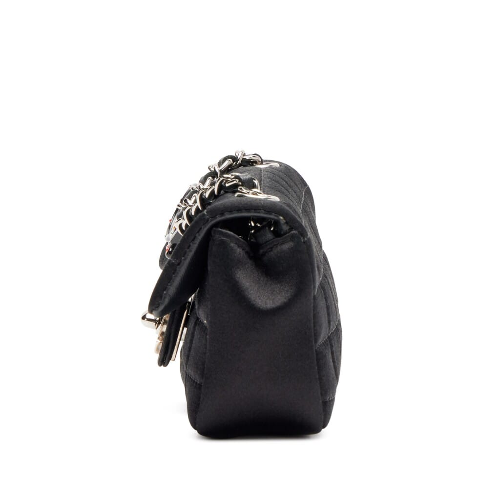 Black Satin Chocolate Bar Lipstick Extra Mini Flap Bag Silver Hardware, 2004