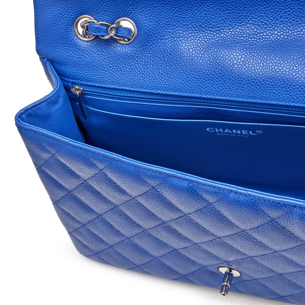 Blue Roi Quilted Caviar Classic Jumbo Single Flap Bag Silver Hardware, 2010