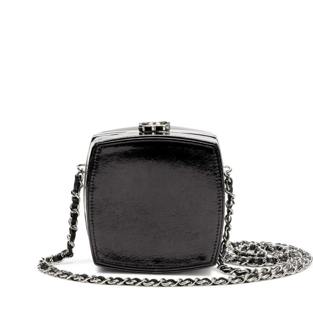 Black Quilted Lambskin and Gold Mirror Makeup Box Clutch with Chain Gold Hardware, 2021