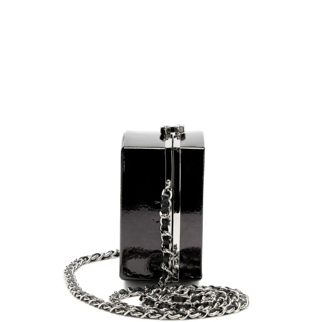 Black Quilted Lambskin and Gold Mirror Makeup Box Clutch with Chain Gold Hardware, 2021