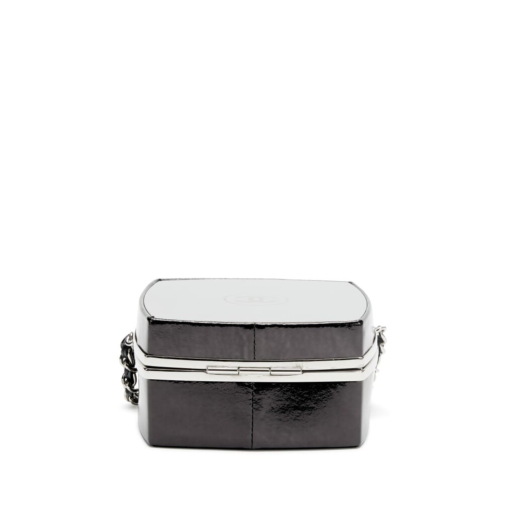 Black Quilted Lambskin and Gold Mirror Makeup Box Clutch with Chain Gold Hardware, 2021