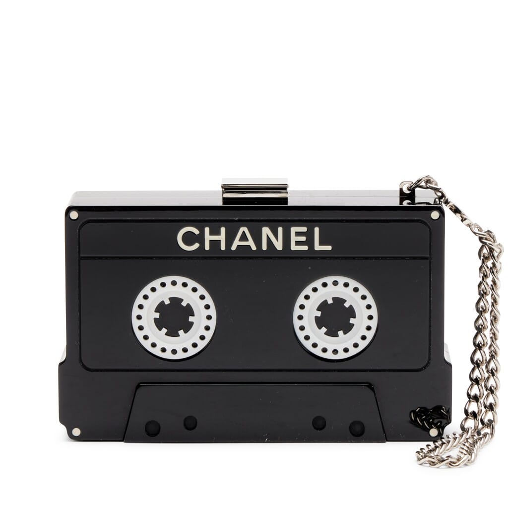 Black and White Lucite Cassette Tape Minaudière Clutch Silver Hardware, 2004