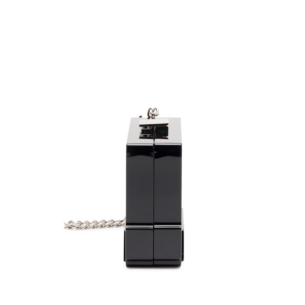 Black and White Lucite Cassette Tape Minaudière Clutch Silver Hardware, 2004