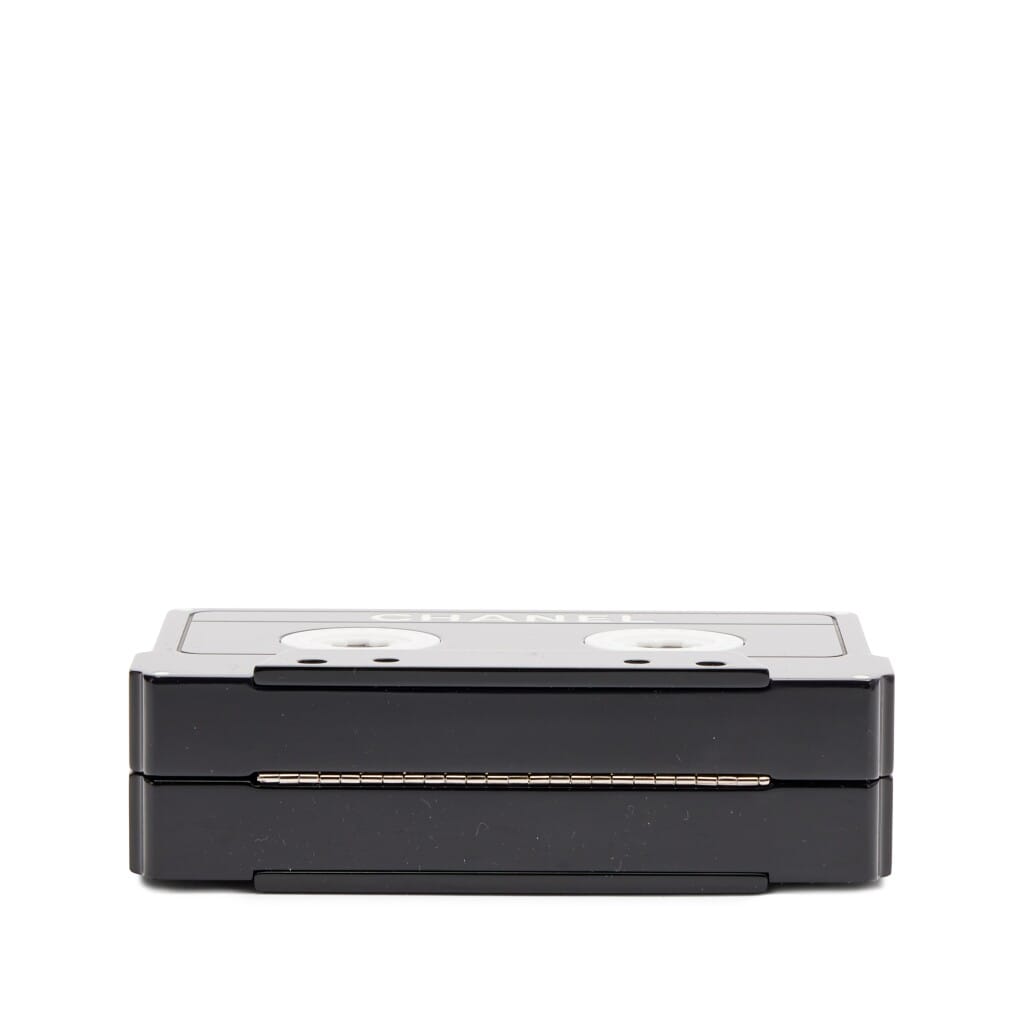 Black and White Lucite Cassette Tape Minaudière Clutch Silver Hardware, 2004