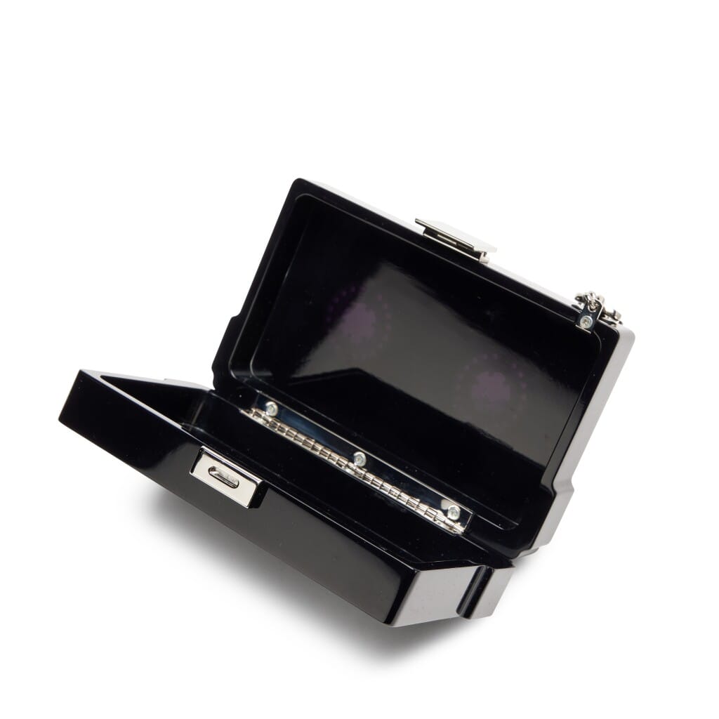 Black and White Lucite Cassette Tape Minaudière Clutch Silver Hardware, 2004