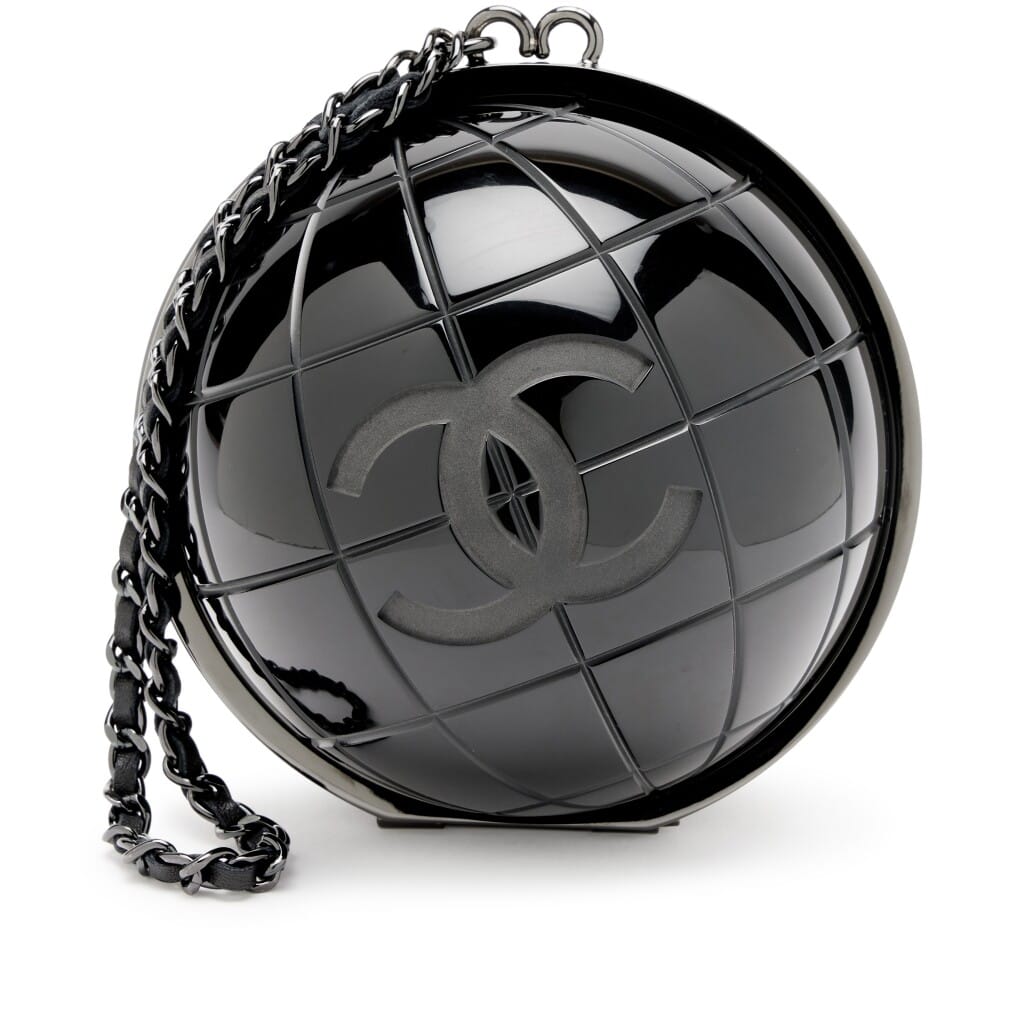 Black Plexiglass CC Globe Minaudière Clutch Black Hardware, 2013
