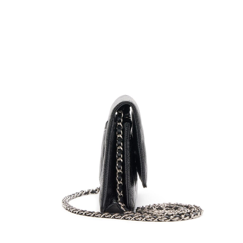 Black Quilted Caviar Classic Wallet On Chain WOC Silver Hardware, 2018-2019